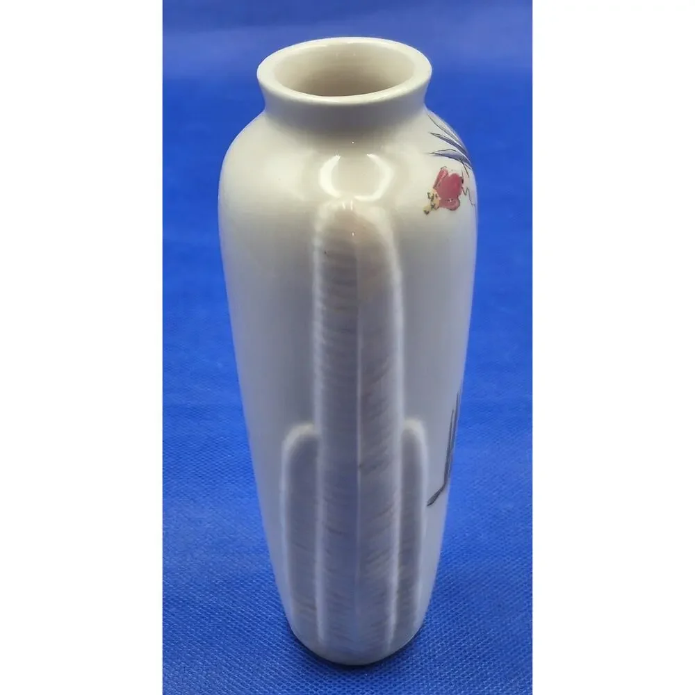 Vintage Barbara Baatz Signed Ceramic Vase Handpainted Florals on White 6